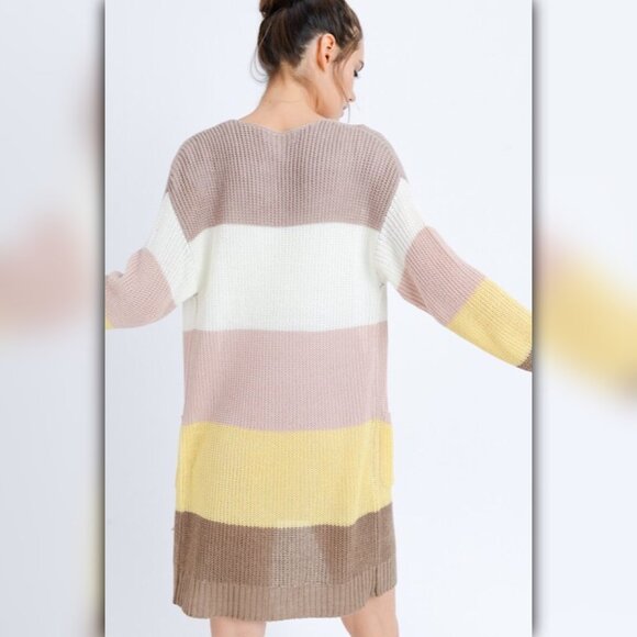 A091 ✽ Multi Rainbow Color Block Long Cardigan - Picture 8 of 10